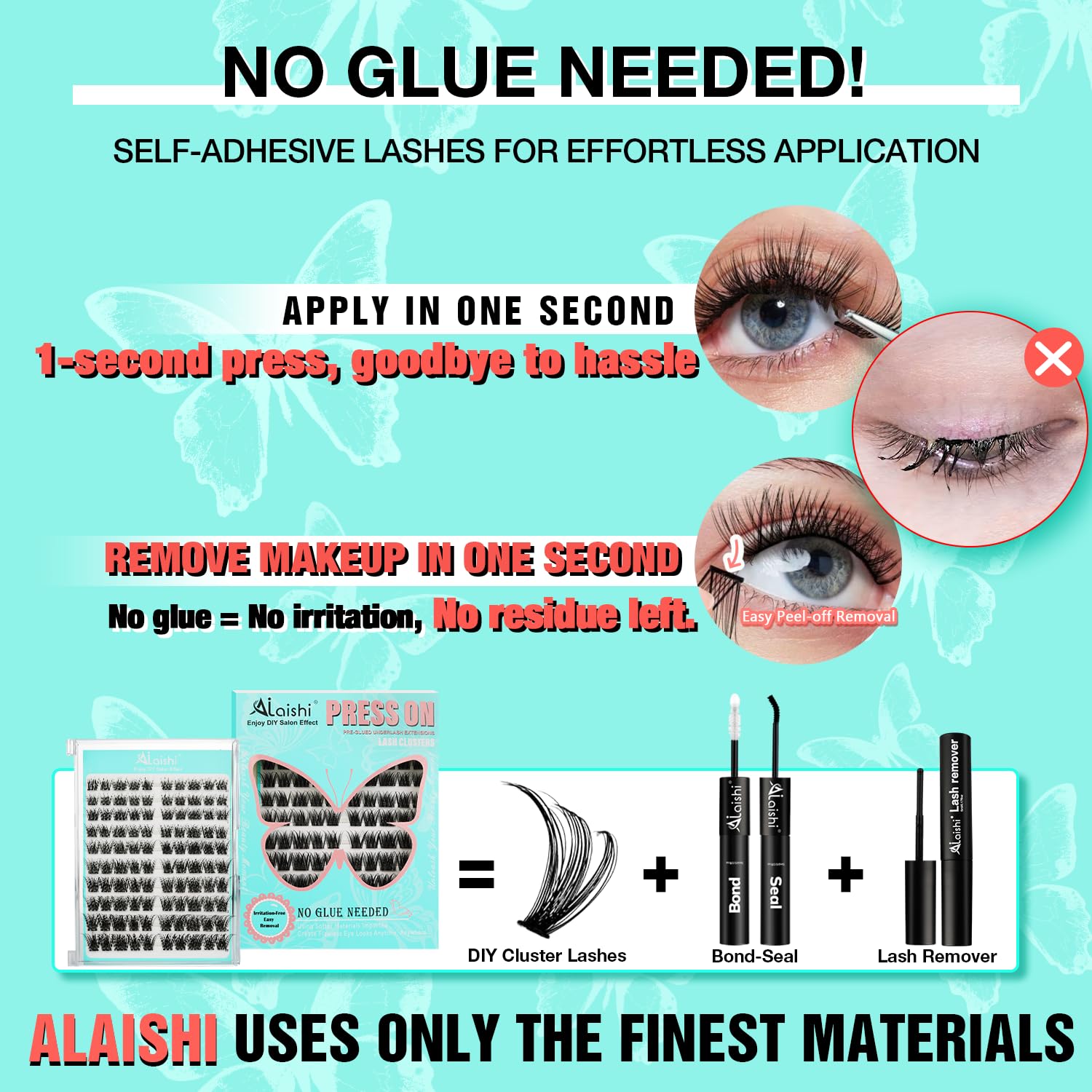 No Glue Needed Lashes, Self Adhesive Eyelashes, DIY Lash Cluster Eyelash Extensions Kit 10‑18mm,100pcs Fluffy D Curl Soft Natural Lashes with Tweezers–Fake Cat Eye Wispy Individual Clusters(NGDY31)