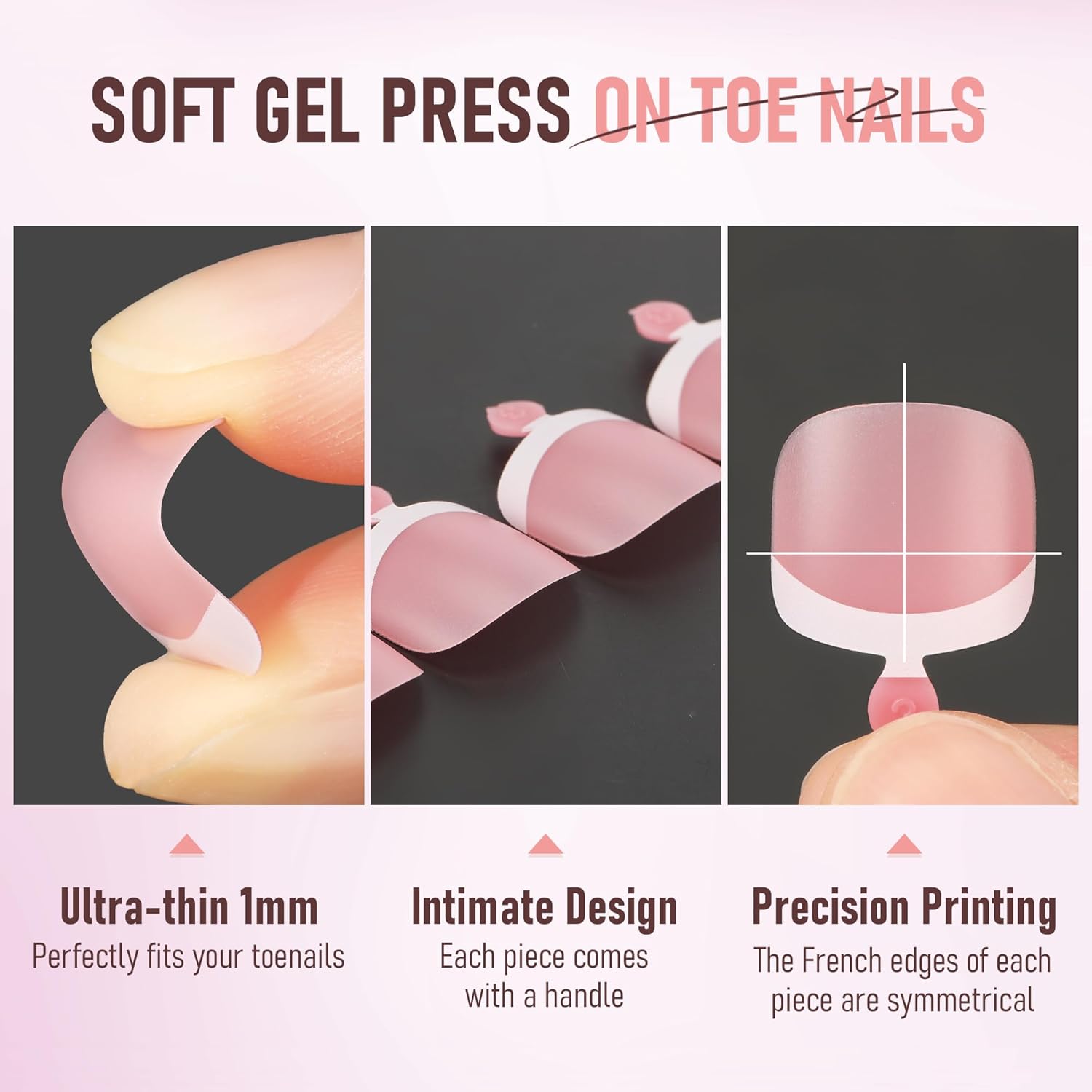 UNA GELLA French Toe Nail Press Ons 312pcs Peach Pink Full Cover Toe Nail Tips Press On Nails Soft Gel Fake Toe Nails Tips Gel Toe Nail Tips Fake Acrylic Toenails for Nail Extensions 12 Sizes