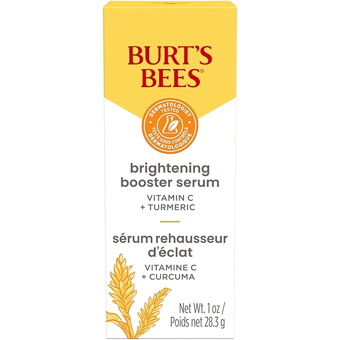 Burt's Bees Vitamin C Turmeric Face Serum, Mothers Day Gifts, Brightens Skin & Visibly Reduces Dark Spots, Fine Lines & Wrinkles, Naturally Hydrating, Lightweight - Brightening Booster (1 oz)