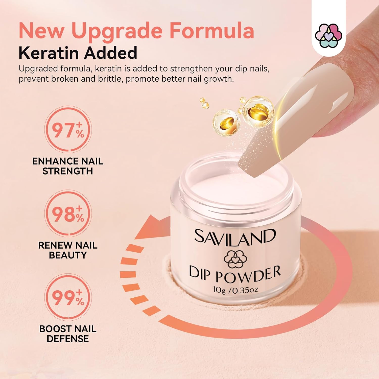 SAVILAND Dip Powder Nail Kit Starter with Nail Tips - 4 Colors with French Tips & Keratin Formula, Brown Nude Clear Dipping Powder No U V Lamp Needed for Home Manicure (10ml x4 Dip Liquids + Tools)