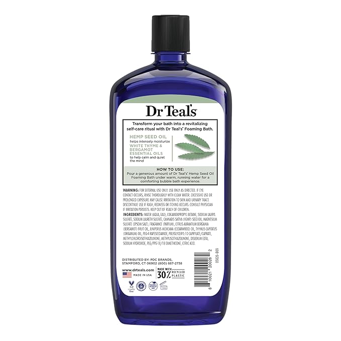 Dr Teal's Foaming Bath with Pure Epsom Salt, Cannabis Sativa Hemp Seed Oil, 34 fl oz (Pack of 2)