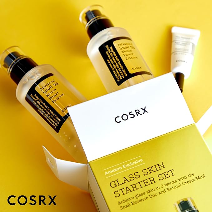 COSRX Glass Skin Starter Set, Amazon Exclusive, Advanced Snail 96% Mucin Power Essence & Retinol 0.1% Cream Mini Sample, Mothers Day Gifts for Mom, Korean Skin Care Kit, Gift Set