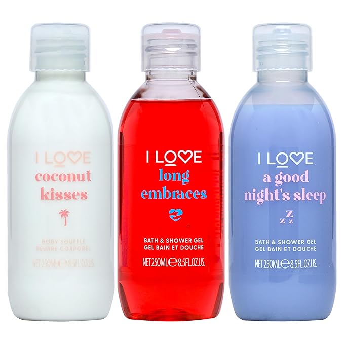 I LOVE Me Time Pamper Pack - Self Care Kit - At Home Spa Kit with Shower Gel and Body Souffle - Cherry, Lavender, and Coconut Fragrance - 3 pc (Pack of 2)