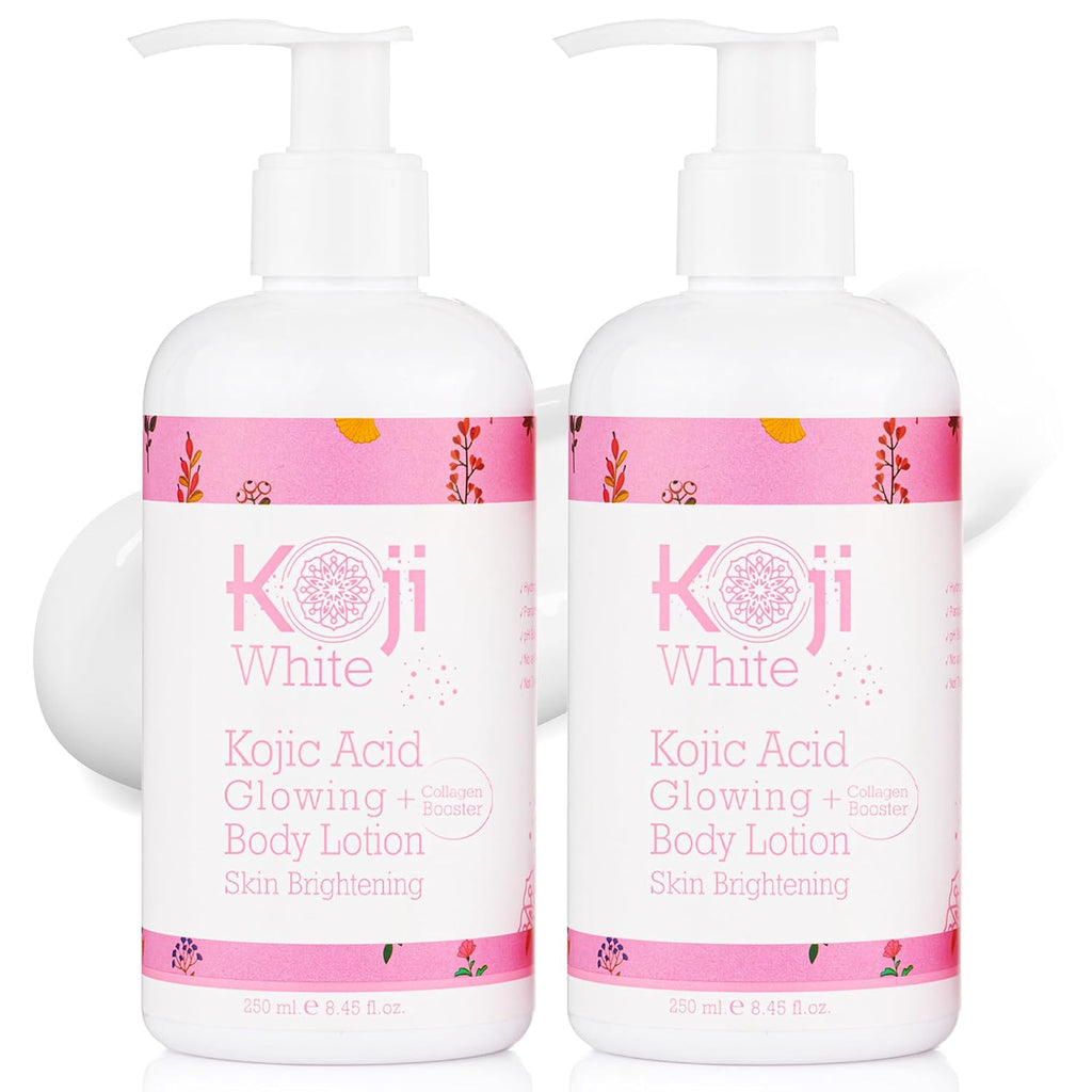 Koji White Kojic Acid & Collagen Body Lotion, Women Gifts Set for Skin Brightening with Arbutin, Glowing Skin, Moisturizer & Radiant Complexion, Uneven Skin Tone - Vegan, 8.45 Fl Oz (2 Packs)