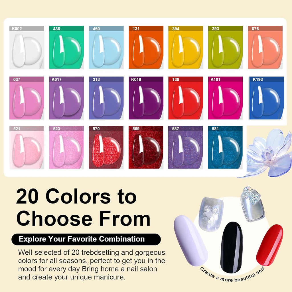 Summer Dip Powder Nail Kit Starter, 20 Neon Bright Blue Yellow Colors with Dipping Powder Base/top Coat Activator Liquid Set No Needed Nail Lamp Curing for French Nail Art Salon DIY Home