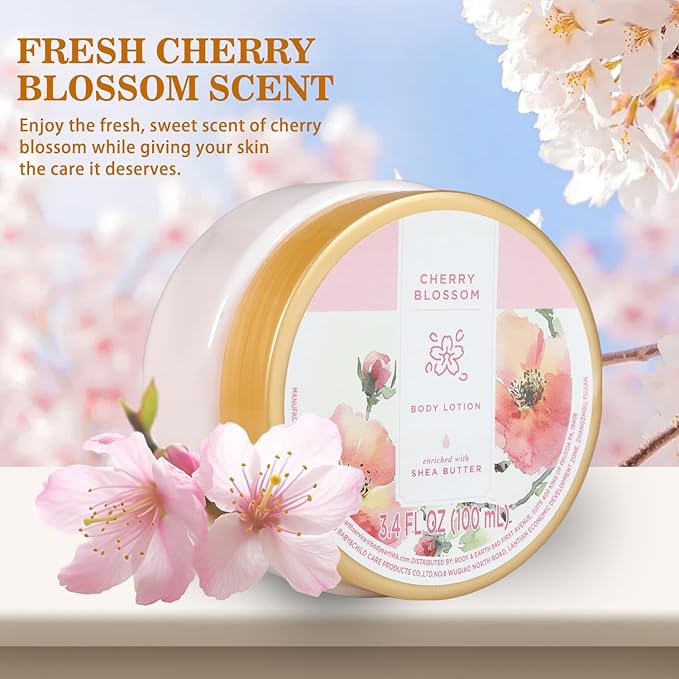 Cherry Blossom Lotion, Travel Size Body Lotion for Women and Men Dry Skin, Deep Moisturizing and Hydrating with Natural Shea Butter, Smell Good, 100ml(3.4floz)