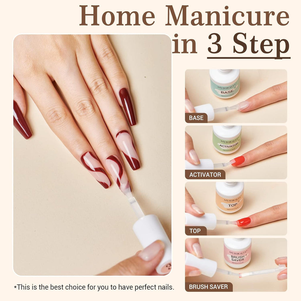 AZUREBEAUTY Dip Powder Liquid Set 15ml/0.5oz 8 Pcs Dipping Base Activator and Top Coat Brush Saver Nail File Necessary Tools for Dip Kit No Lamp Needed