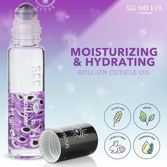 Blossom Hydrating, Moisturizing, Strengthening, Scented Cuticle Oil 0.5oz + See No Evil Rollerball Cuticle Oil 0.19oz, 2 Pack Bundle, Lavender