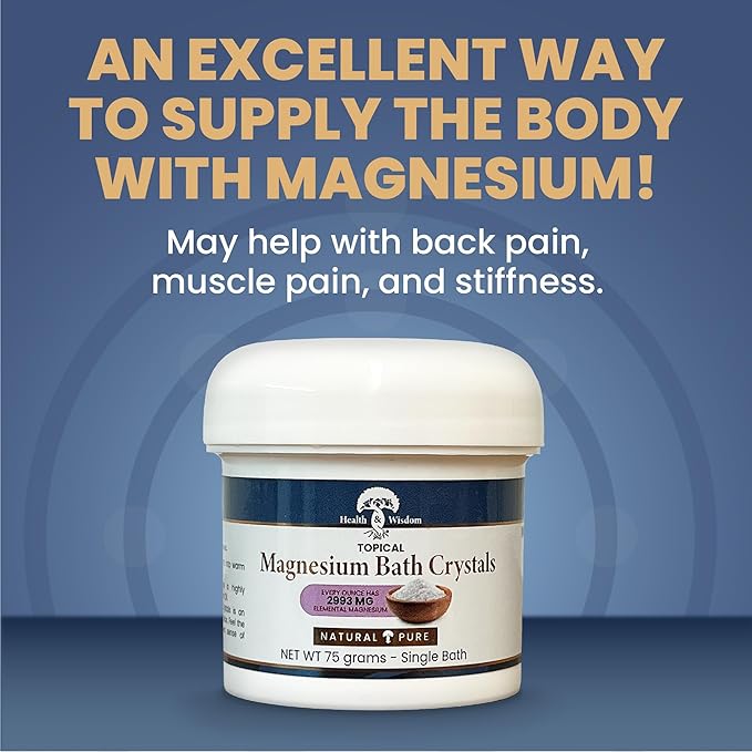 Health and Wisdom Magnesium Bath Salt - Magnesium Chloride Flakes for Bath Soak, 4X Epsom Salt Concentration, Unscented Formula, Dead Sea Sourced, Zero Additives - 2.6 Ounce