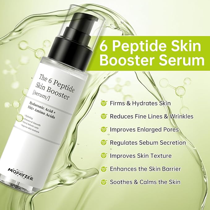 6X Peptide Skin Booster Toner Set, Peptide Boosting Facial Essence for Women, 1 Pcs Repairing Serum with Niacinamide & Hyaluronic Acid, Reduces Fine Lines & Wrinkles, Soothes Skin, Korean Skin Care