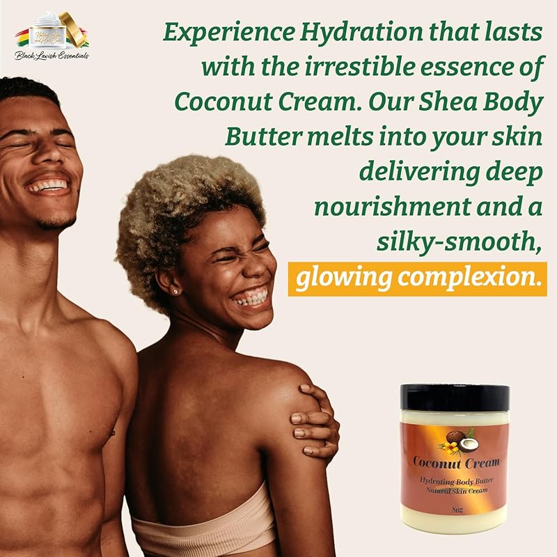 Ultra-Soft Shea Body Butter, Dry Skin Cream for Radiant Moisturized Skin, Natural Hydrating Body Lotion with Aloe Vera, Argan Oil, Rosehip Oil, (Coconut Cream, 8oz)