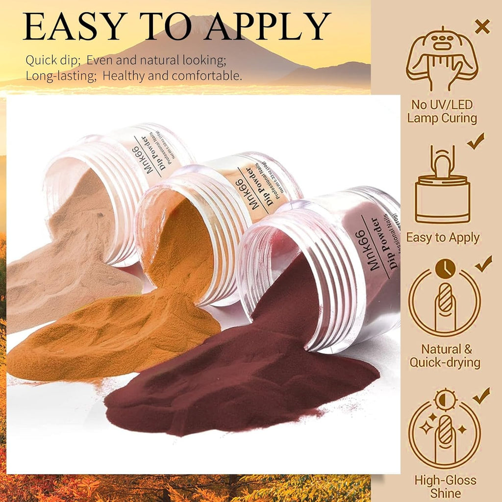 6 Colors Dip Powder Set, Nude Brown Dipping Powder Color Set, Glossy Nail Art Manicure DIY Salon Home Gift for Ladies (YYSDDPS-08-6PCS)