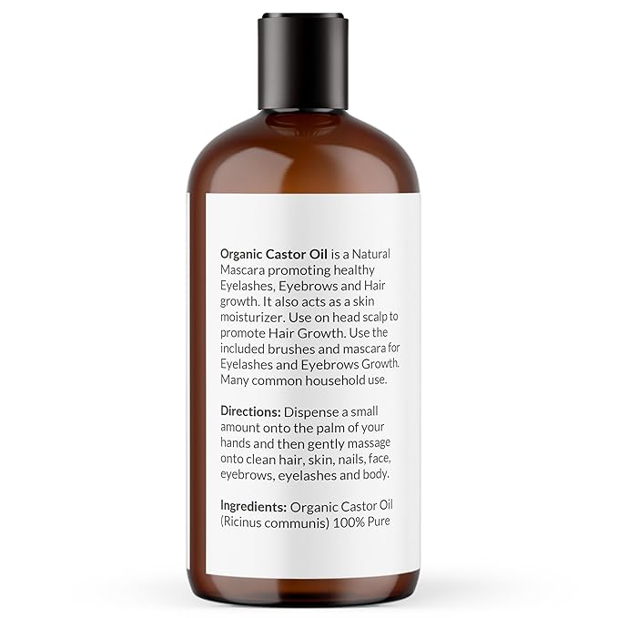 NaturoBliss Organic Castor Oil 100% Pure and Natural Premium Grade for Hair Growth, Eyelashes and Eyebrows - Carrier Oil - Hair and Body - Expeller-Pressed & Hexane-Free (32 Fl Oz)