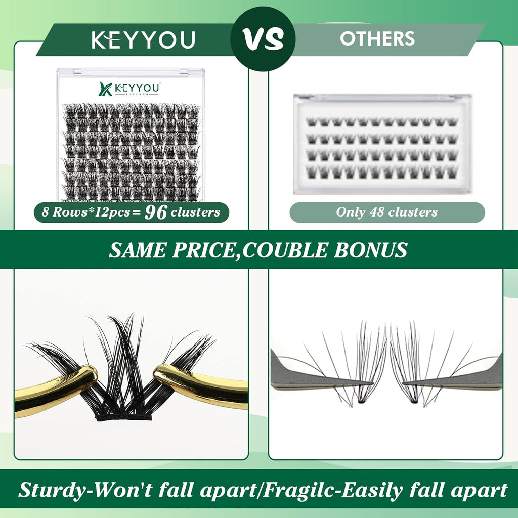 Lash Clusters,96 Pcs Cluster Lashes D Curl 16mm DIY Lash Extensions Eyelash Clusters,KEYYOU Volume Wispy Individual Lashes Soft&Comfortable Easy DIY at Home(Y06,D-16mm)