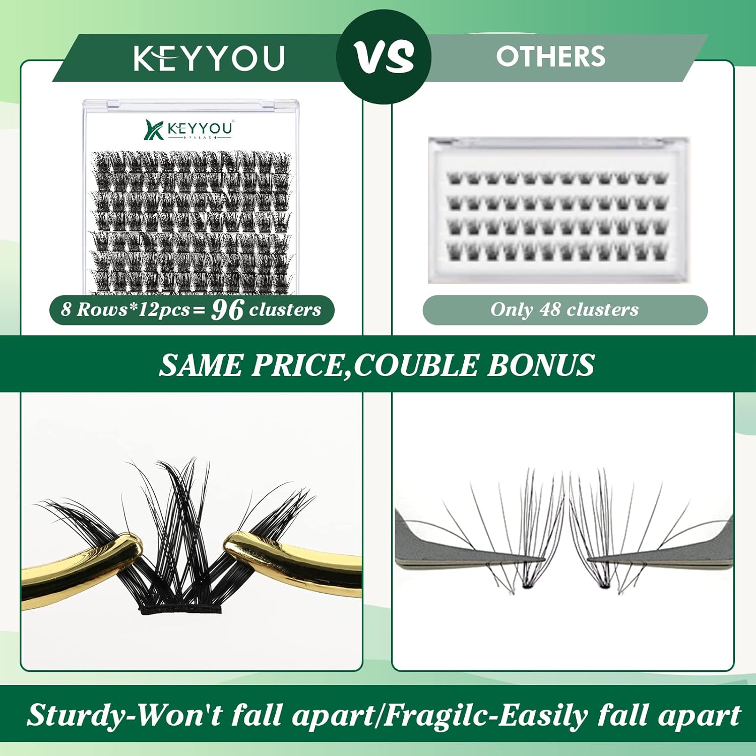 Lash Clusters,96 Pcs Cluster Lashes D Curl 16mm DIY Lash Extensions Eyelash Clusters,KEYYOU Volume Wispy Individual Lashes Soft&Comfortable Easy DIY at Home(Y06,D-16mm)