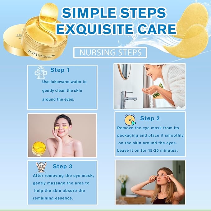 Gold Eye Patches 2-Pack (120 PCS) - Anti-Wrinkle & Firming Under Eye Gel Mask, Instantly Brighten Dark Circles, Luxury Collagen Treatment for Women, Wrinkle Patches for Eye Area