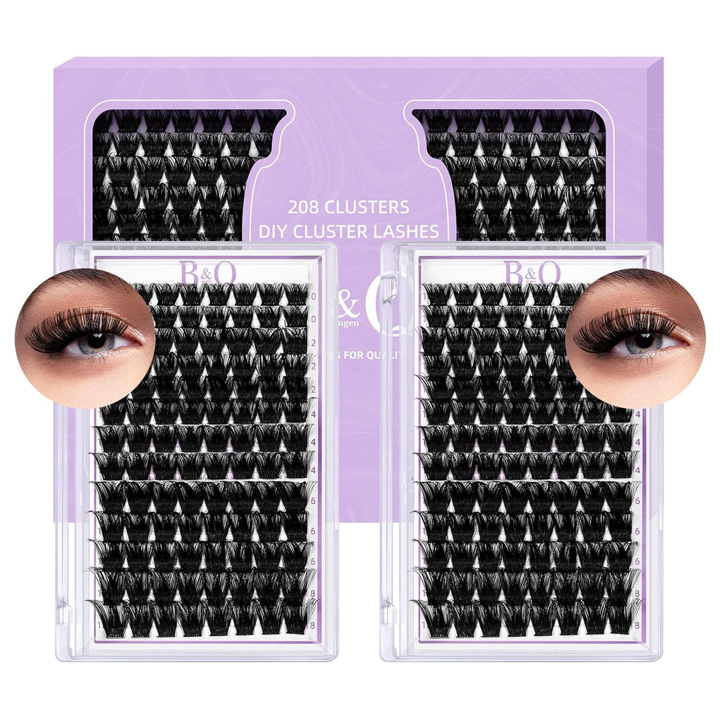 Lash Clusters 208 PCS Cluster Lashes Individual Lashes B06 Eyelash Extensions 10-18mm DIY Lash Extensions D Curl Volume Wispy Soft Comfortable Band False Lashes (D-10-18MIX,B06)