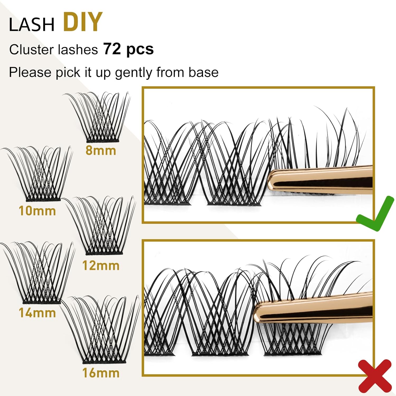 14MM DIY Eyelash Extensions 72 Clusters Lashes C D Curl B&Q LASH Natural Eyelash Clusters Extensions Individual Lashes Cluster DIY at Home (XS-D-14MM)