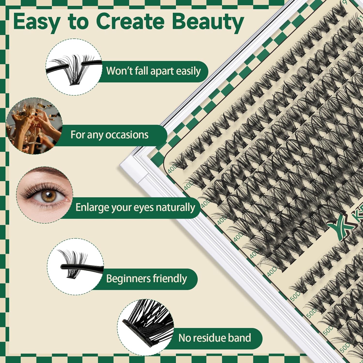 DIY Lash Extension Kit 280pcs Individual Lashes D Curl Eyelash Extension Kit 40D+50D 9-16Mix Natural Lash Clusters with Lash Bond and Seal and Lash Applicator for DIY at Home（KIT-40D50D-0.07D-9-16Mix）