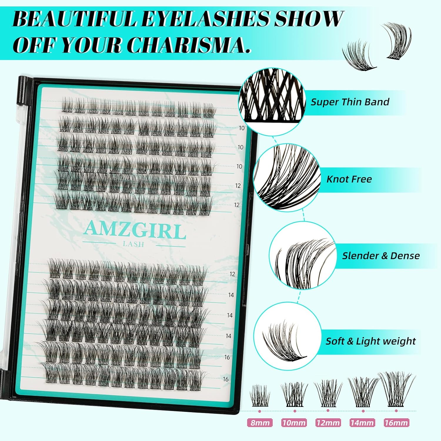 Lash Extension Kit Daybreak Lash Clusters kit Lash Bond and Seal Eyelash Remover and Lash Applicator for Diy Lash Extension Kit at Home by AMZGlRL(Daybreak,D-Mix8-16mm kit)