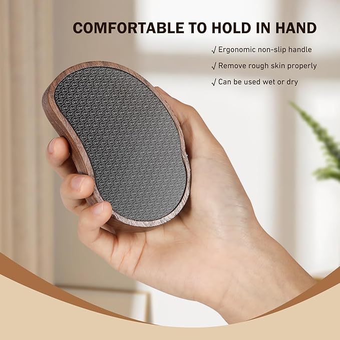 FVION Nano Glass Foot File with Bamboo Handle - Foot Scrubber Dead Skin Pumice Stone for Feet - The Ultimate Gentle Pedicure File Feet Callus Remover (Brown)