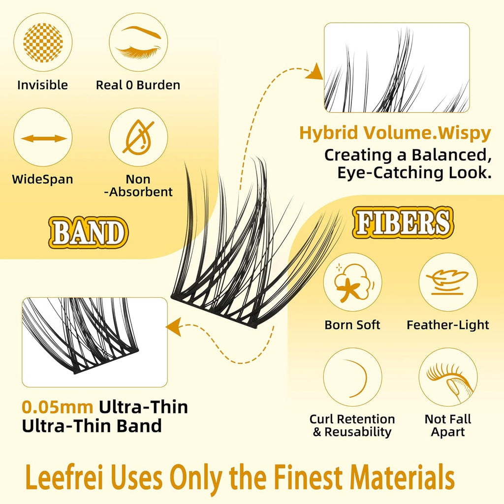 Eyelash Clusters 10-18mm Wispy Eyelash Clusters D Curl DIY Lash Extension Natural Lash Clusters Individual Lashes (LF02 Lashes Only)