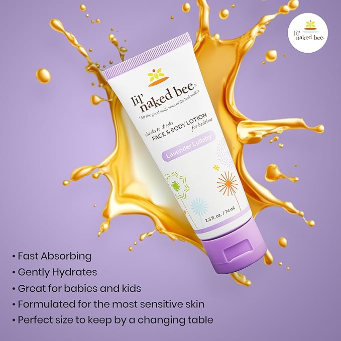 Lil Naked Bee Baby Lotion for Kids (2.5oz) Lavender Lullaby Cheeks to Cheeks Face & Body Lotion for Hydrating & Moisturizing Skin