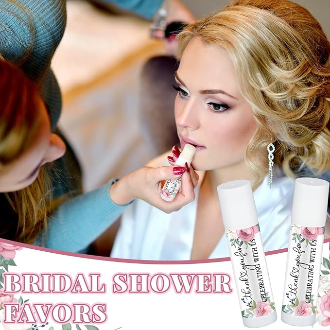 50 Pcs Pink Flowers Wedding Bridal Shower Gifts Bulk Floral Lip Balm Baby Shower Party Favors Thank You Appreciation Gifts for Women Tea Bachelorette Party