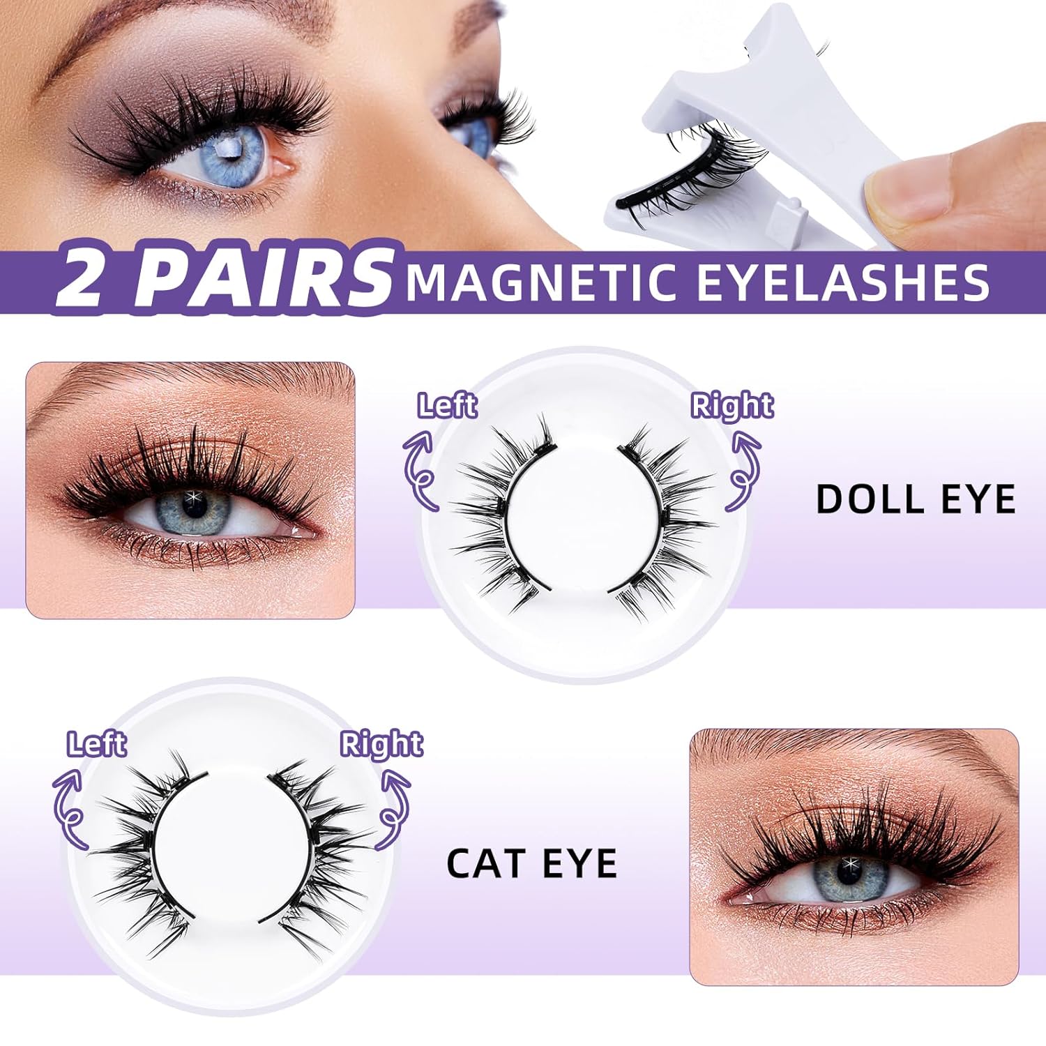 B&Qaugen Magnetic Eyelashes with Applicator Reusable Glue-Free Natural Look Eyelashes Kit Easy to Wear and Remove (2Pairs)
