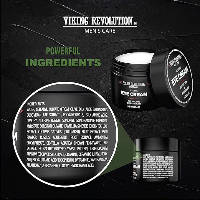 Viking Revolution Natural Eye Cream for Men - Anti Aging, Dark Circle, Under Eye Treatment - Men's Eye Moisturizer Wrinkle Cream - 0.5 Ounce (Pack of 2)