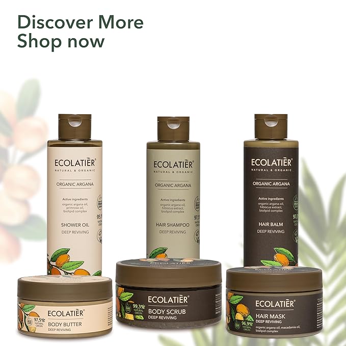 Organic Argana Oil Deep Reviving Vegan Hair Mask for damaged hair- ECOLATIER, 250ml - 96.9% Natural, Restores Shine, Argan & Macadamia Oils - 8.5 Fl Oz