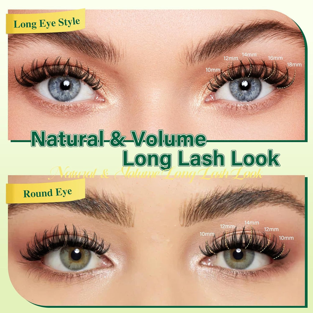 KEYYOULASH Lash Clusters Manga Lash Extension D Curl 120pcs 8-18mm Wispy Eyelash Clusters Natural Volume Eyelash Extensions Individual Lashes DIY at Home(KY01,D-8-18MIX)