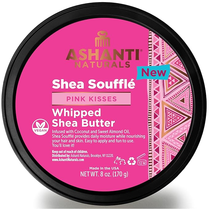 Scented Whipped Shea Butter for Skin | African Body Butter for Women w/Coconut, Almond Oil (Pink Kisses Souffle, 8 oz)