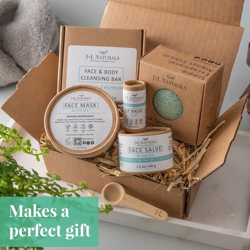 J&L Naturals Exceptional Skin Regimen Kit With Cleansing Bar, Face Salve, Konjac Sponge, Lip Balm | For Oily, Dry, Mature, and Combination Skin | Zero Waste (Hydrate (dry skin), Exceptional)