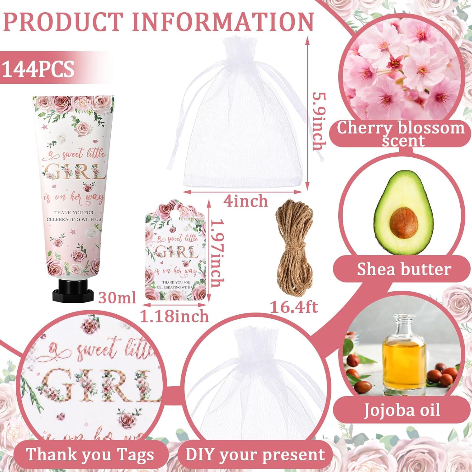 48 Sets Baby Shower Hand Cream Party Favors for Guests Gift Bulk Travel Size Hand Lotion Set for Baby Shower Wedding Christmas(Girl)