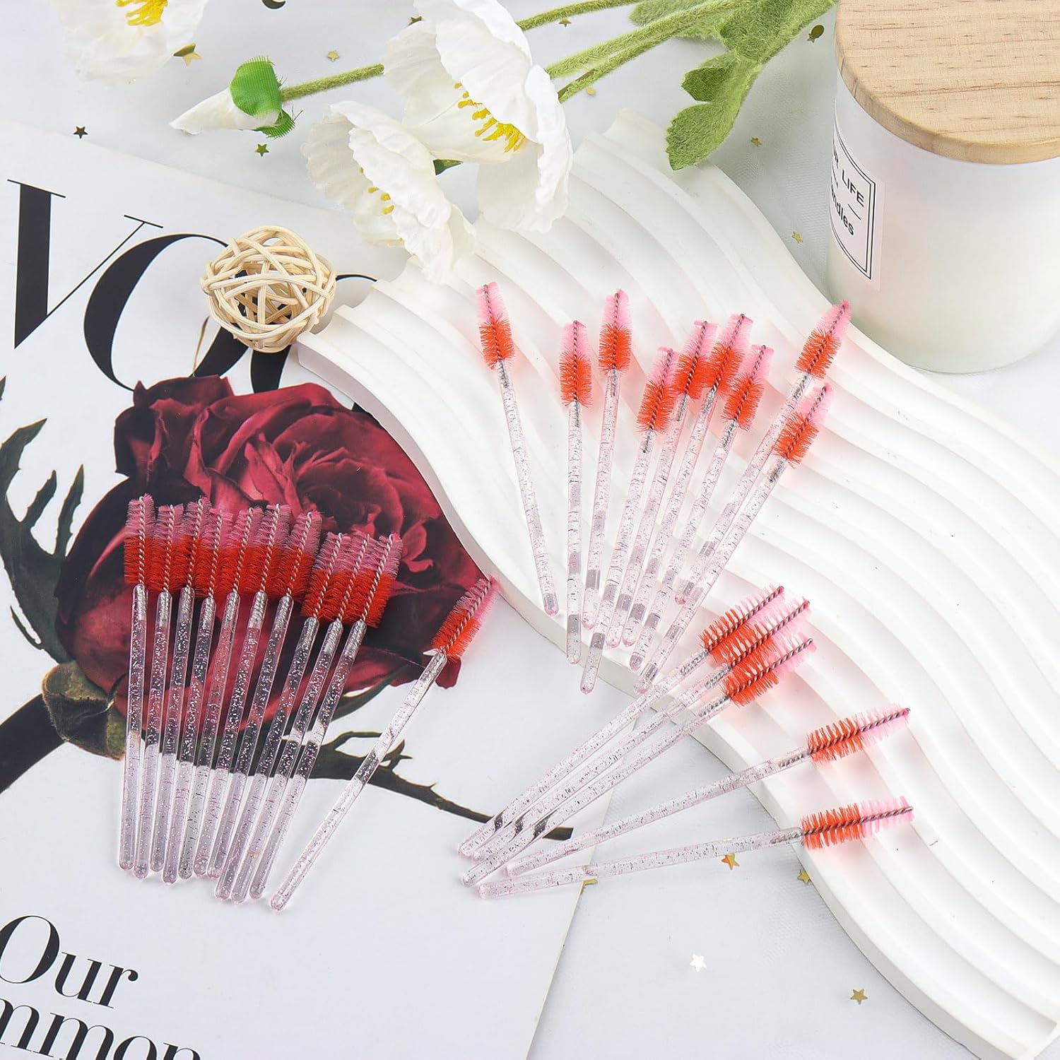 300PCS Disposable Mascara Wands Spoolie Brush Crystal Eyebrow Brushes Eyelash Extension Applicator Makeup Kits