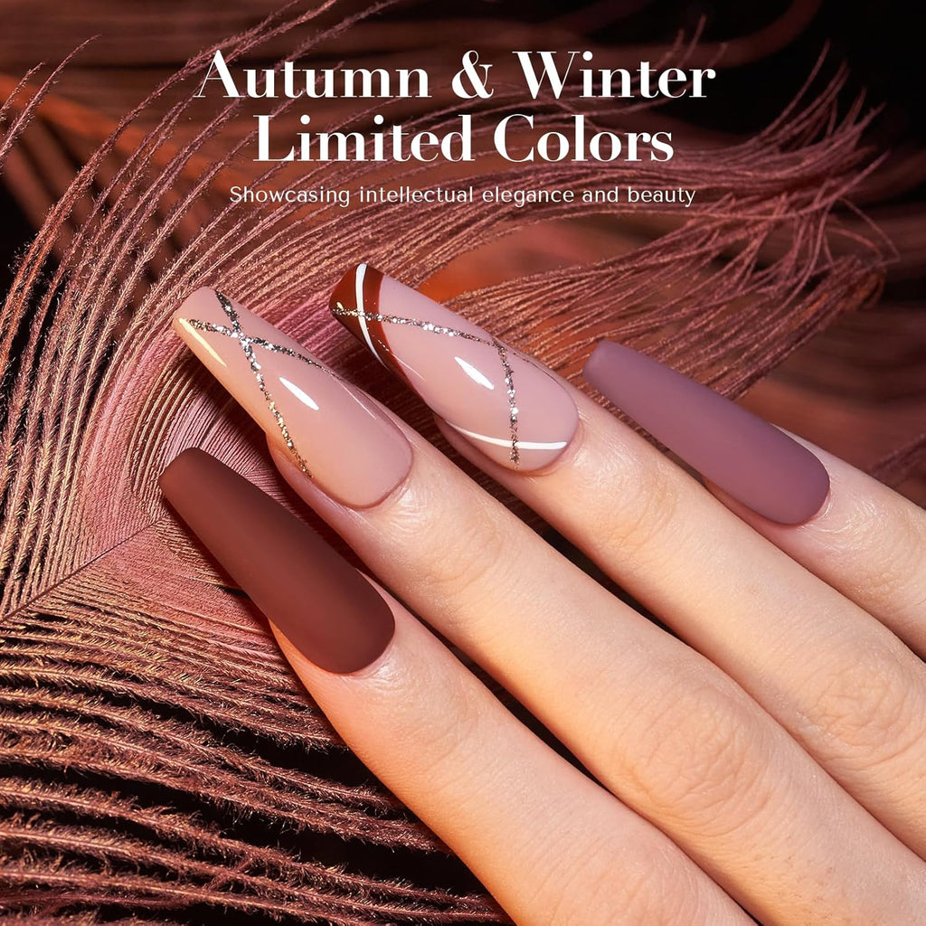 AZUREBEAUTY Dip Powder Nail Kit, 4 Colors Nude Brown with Dried Flower Set, Fall Winter Natural Dipping Powder Starter Liquid Set Recycling Tray with Base & Top Coat Activator ﻿