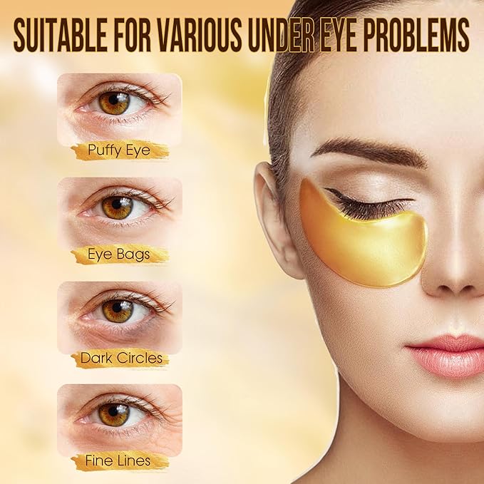 GEMERRY Under Eye Patches 60 Pcs - 24K Gold Under Eye Patches for Puffy eyes, Dark Circles, and Smooth Wrinkles, Perfect Gifts for Women Gentle Formula Self Care Under Eye Mask Rejuvenating Treatment