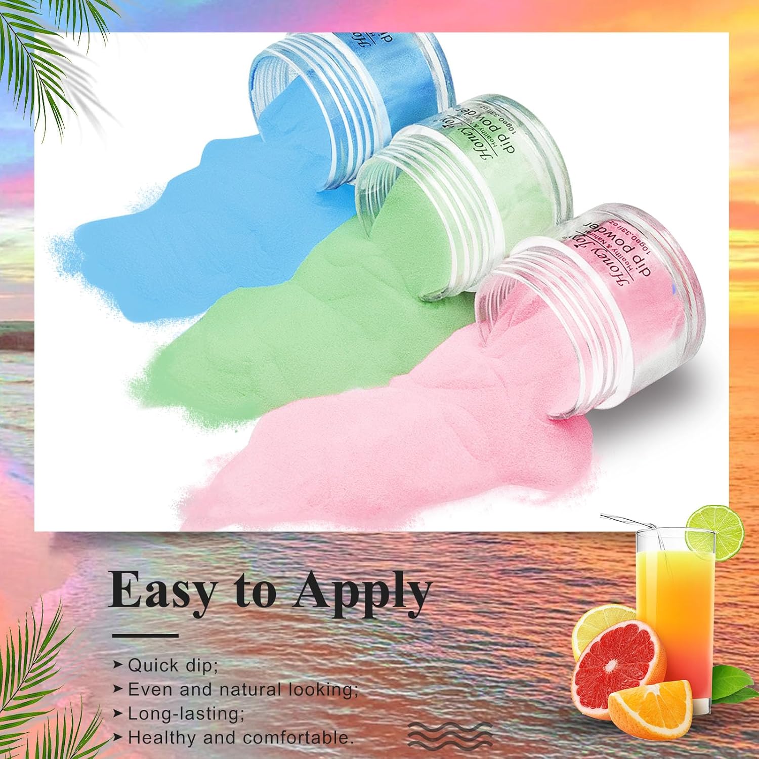 Neon Dip Powder Set, Honey Joy 6 Colors Pink Yellow Purple Green Blue Spring Sumer Dipping Powder Set Nail Art Manicure DIY Salon Home Gifts for Women, No Need Nail Lamp Cured, DP-U