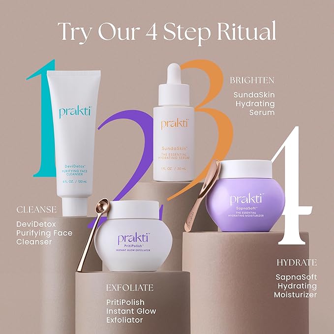Prakti RaniRitual Daily Essentials Skincare Set with Face Cleanser, Exfoliator, Hydrating Serum and Moisturizer, Complete 4-Step Routine for Radiant Skin
