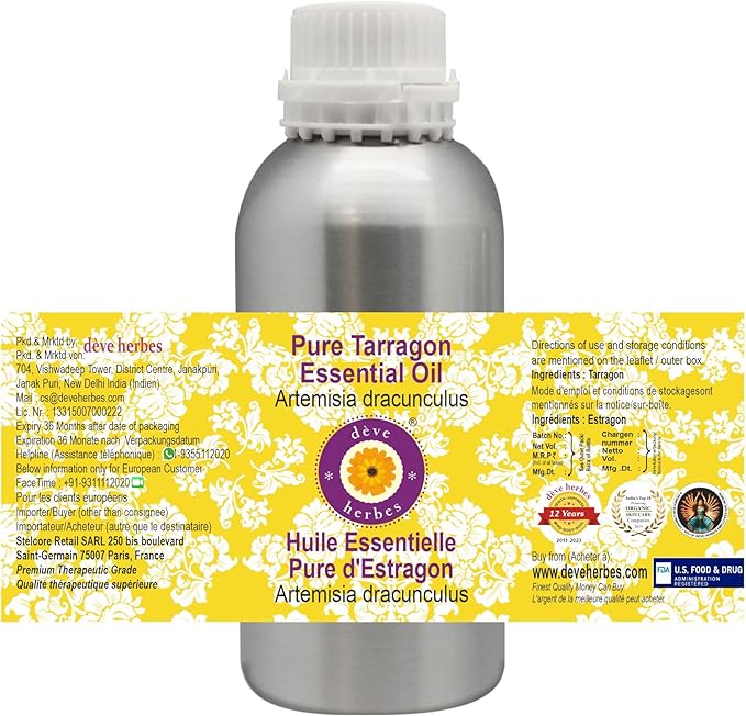 Deve Herbes Pure Tarragon Essential Oil (Artemisia Dracunculus) Steam Distilled 630ml (21 oz)
