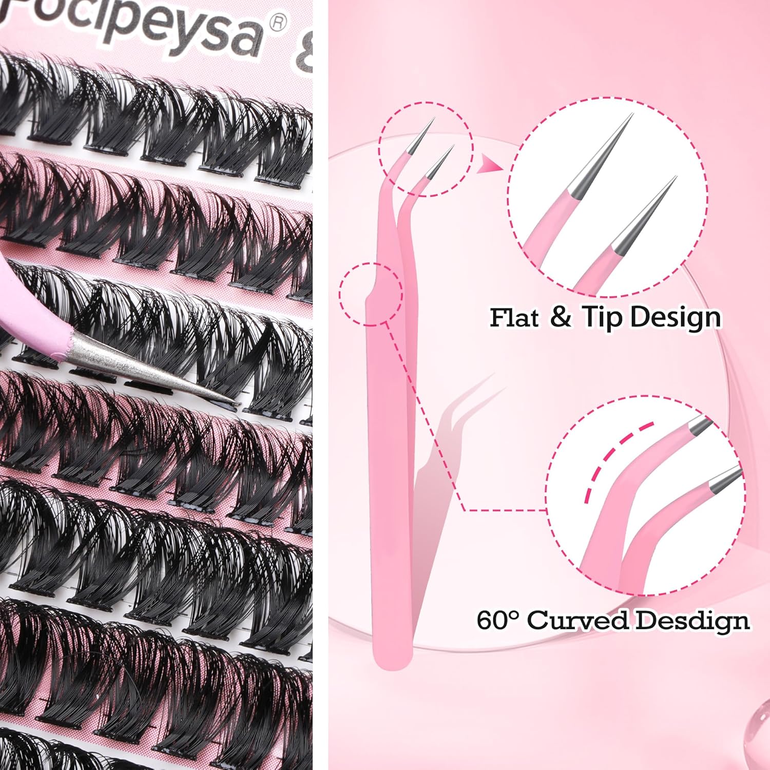 DIY Lash Extension Kit 300pcs Individual Lashes Cluster 80D D Curl Eyelash Extension Kit Lash Clusters with Lash Applicator Tool for Self Application by Focipeysa (80D-0.07D-8-18MIX)
