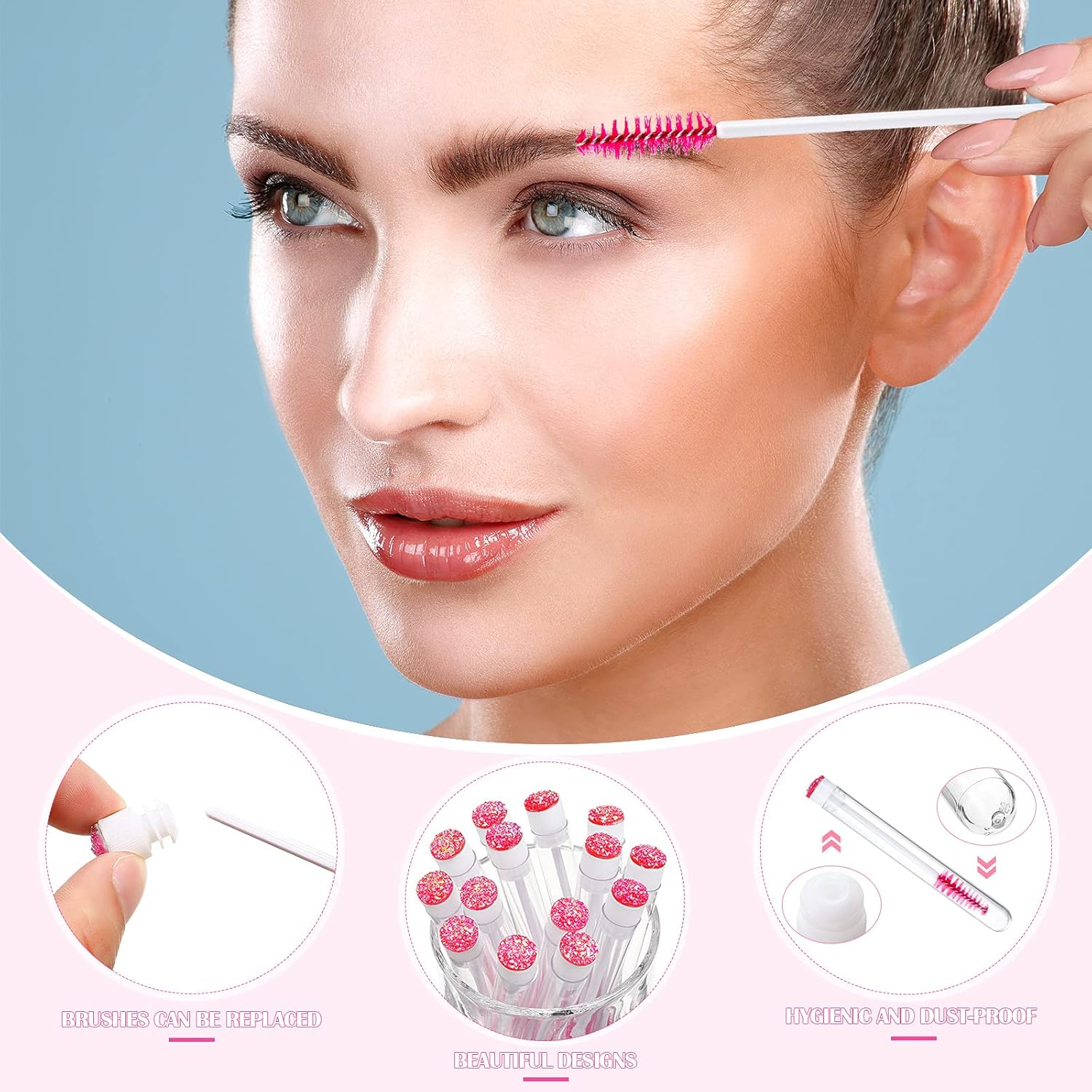 80 Pieces Disposable Mascara Brushes Tubes Set, 40 Pieces Empty Mascara Wand Tube with 40 Pieces Eyelash Brush Makeup Tool for Eyelash Extension(Pink Snowflake Style)