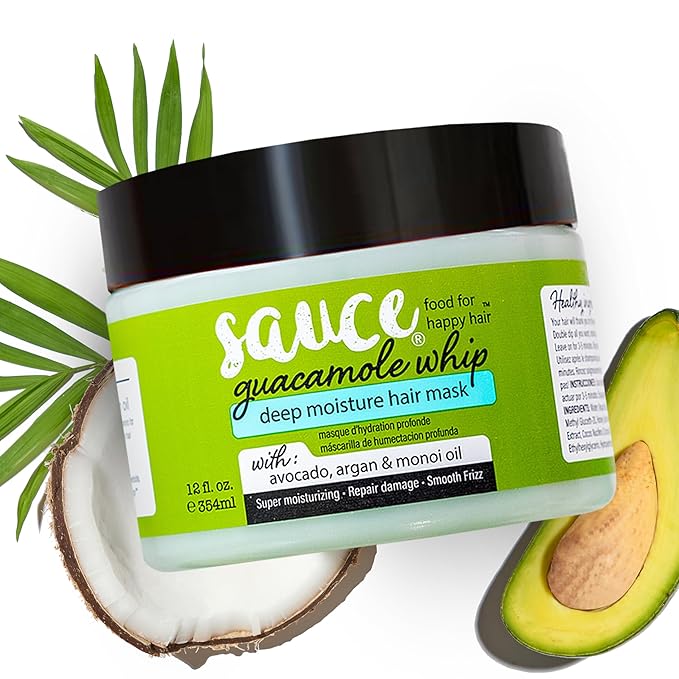 SAUCE BEAUTY Guacamole Whip Hair Mask - Deep Conditioning Hair Mask for All Hair Types w/Avocado, Honey & Argan Oil - 12 Fl Oz Hair Mask for Dry, Damaged & Frizzy Hair (Guacamole)