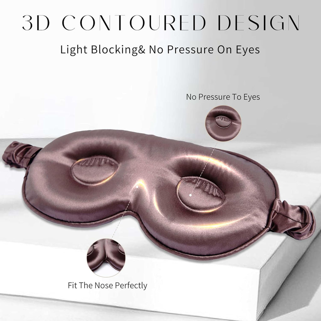 100% 22 Momme Mulberry Silk Sleep Mask, Eye Cover for Sleeping, Blackout 3D Sleep Masks for Lash Extensions with Adjustable Strap for Men and Women (Purple)