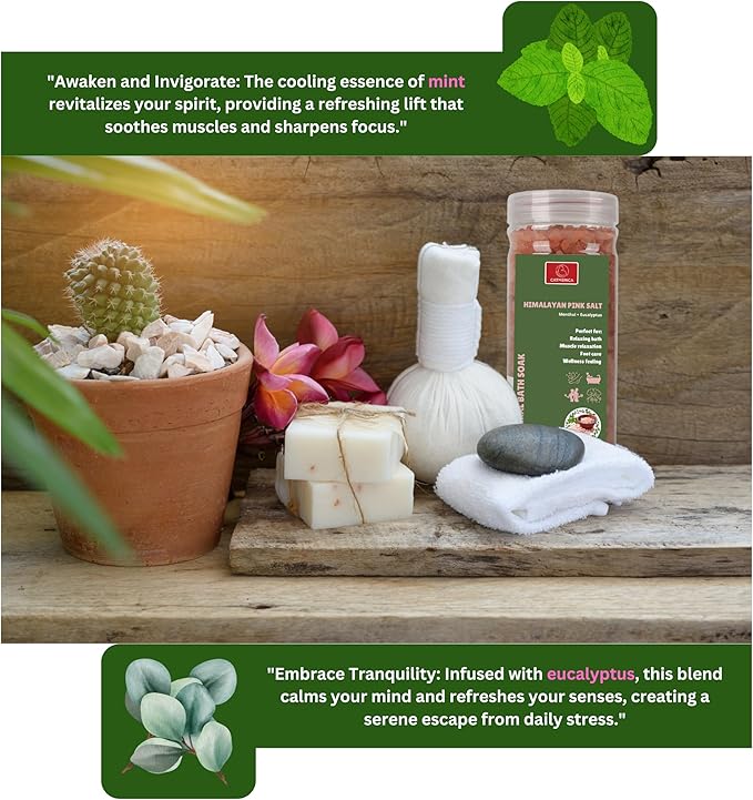 CATMERICA-Pink Himalayan Bath Salt with Eucalyptus and Mint Scent. Perfect for Aromatherapy, Relaxation, Wellness, Muscle Recovery, Body Care. Alternative to Epsom Salt, Magnesium Bath Flakes.