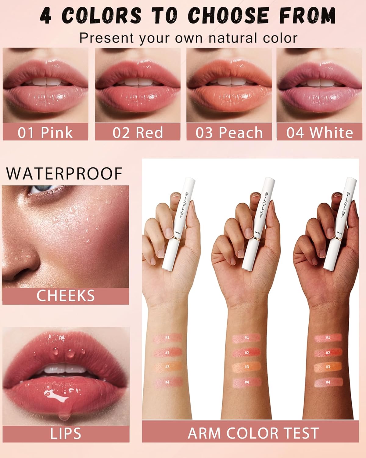PH Color Changing Lipstick, Waterproof Temperature Color Change Lip Balm, Multi-Use Lip and Cheek Tinted Lip Gloss, Long-Lasting Hydrating Moisturizing Lip Tint,Festival Makeup Gift for Women-03 Peach
