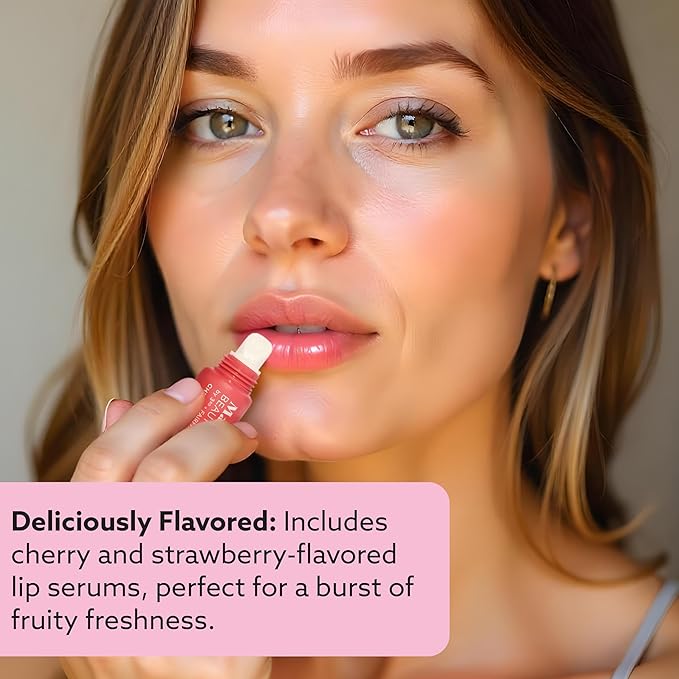 Peptide Glow Lip Serum Set by Market Fresh Beauty - Double Dose Hydrating Lip Care, Cherry & Strawberry Flavors, Vegan, Cruelty-Free, Clean Ingredients, 2 Pack