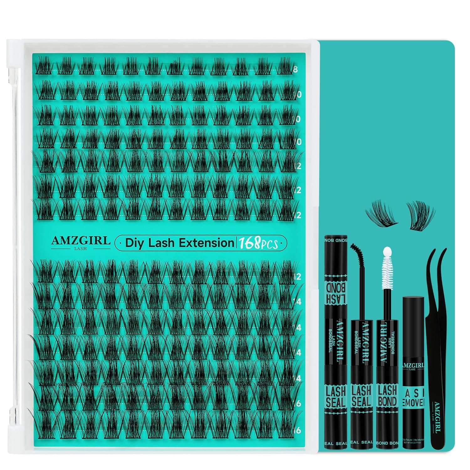 Lash Extension Kit,168Pcs DIY Eyelash Clusters with Bond and Seal Glue Waterproof,Eyelashes Remover for Cluster Extensions for Beginner,Lashes Applicator Tool(Medusa,D-Mix8-16mm Kit)