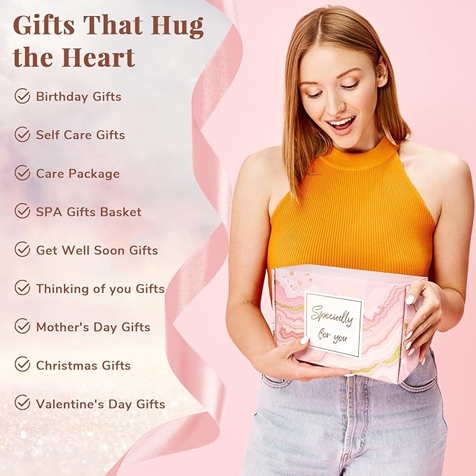 Birthday Gifts for Women - Luxury Self Care Gift Basket for Her, Mom, Sister, Bestied Coworker - Unique Spa Care Package with Flannel Blanket - Ideal for Mother's Day, Get Well Soon